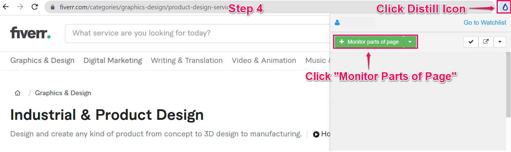 Monitor parts of the Fiverr page