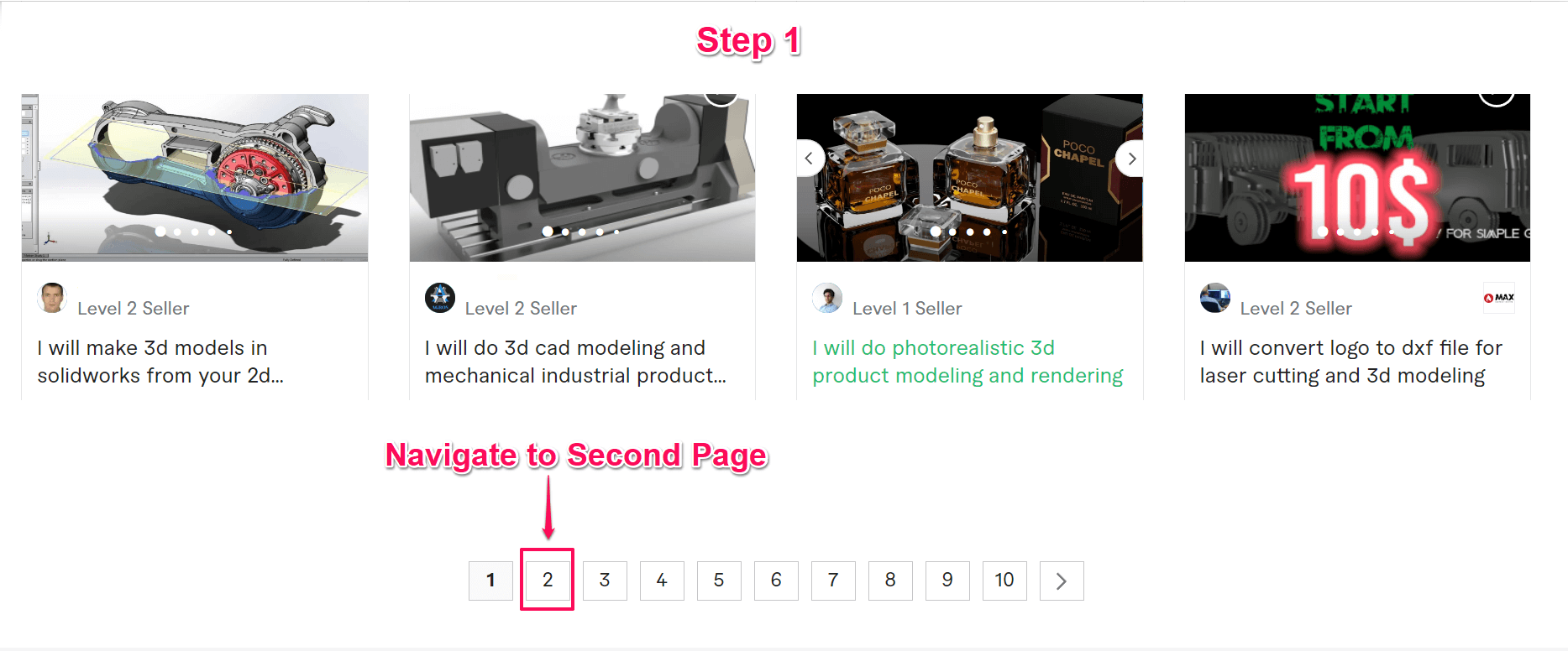 second page of the Fiverr search result