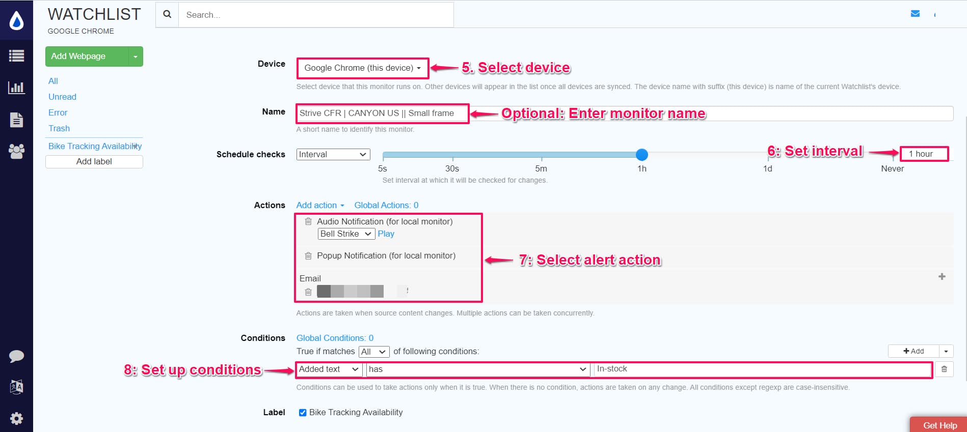 Get price drop and availability alerts for bikes on websites