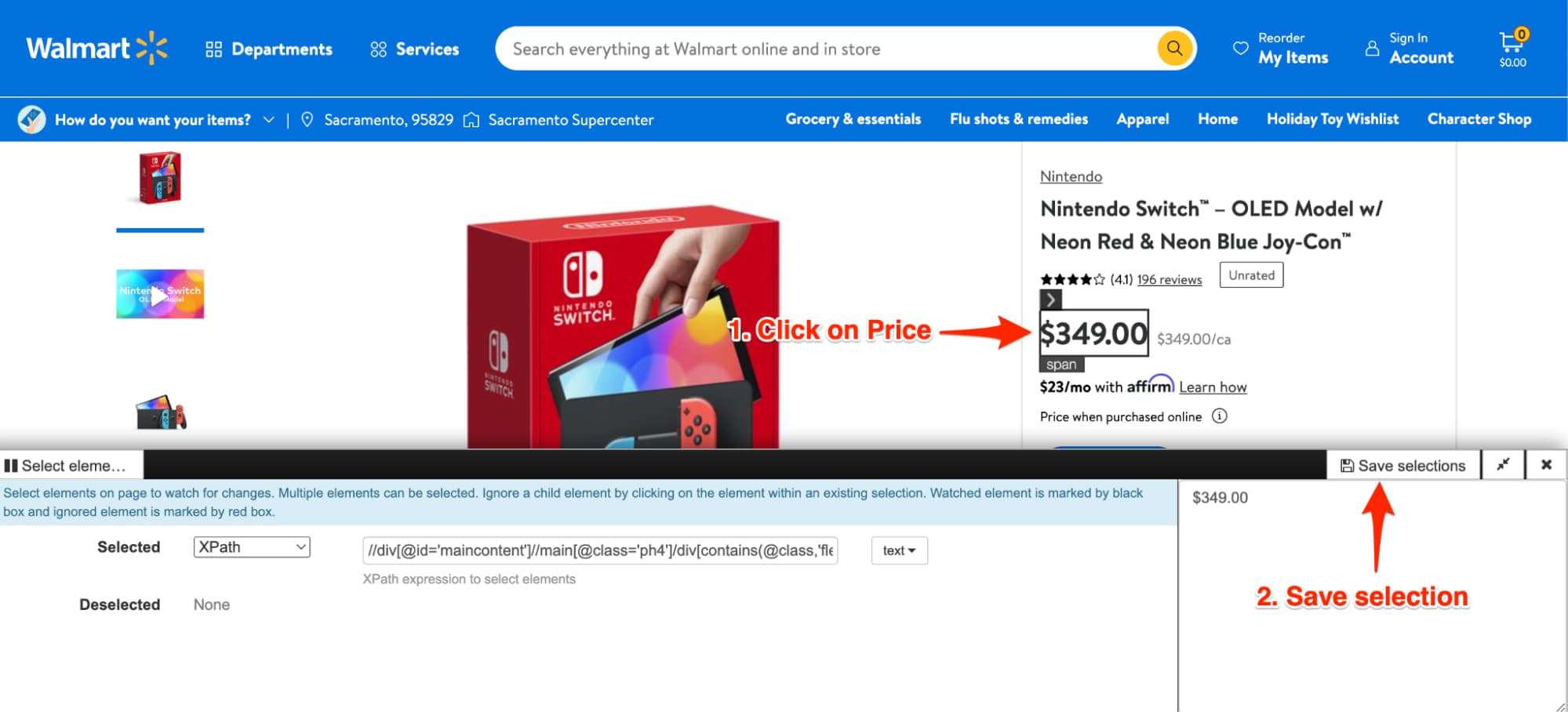 Set up nintendo switch stock tracker on walmart