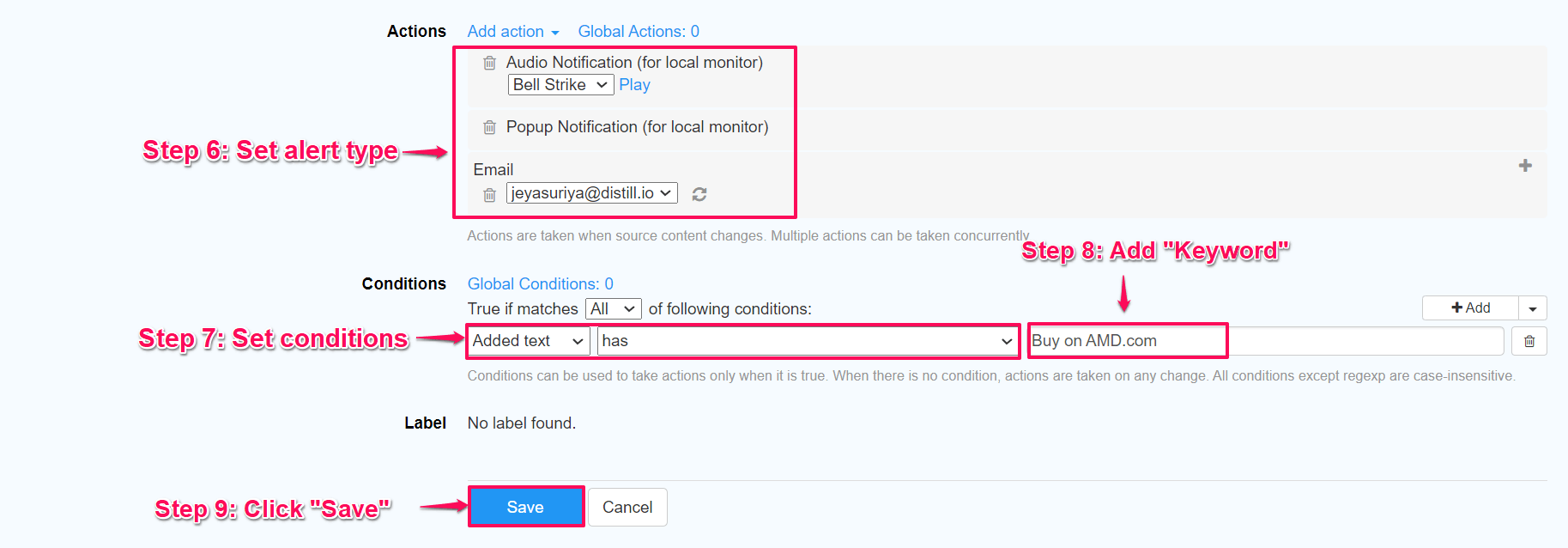 Configure conditions for full page monitoring of AMD Product page