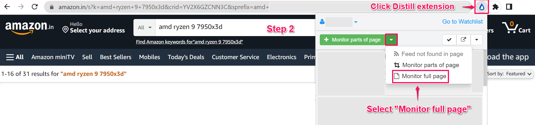 Setting full page monitor for Amazon product page for AMD Ryzen 9 series