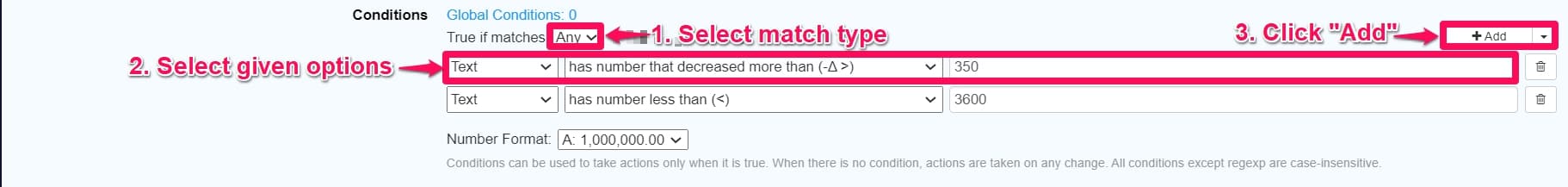 Setting conditions for tracking prices