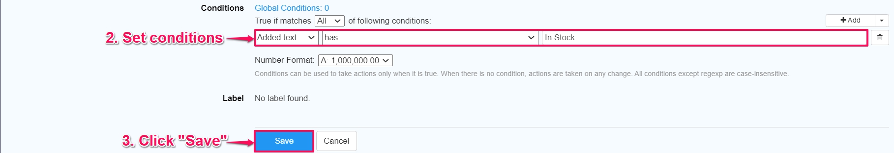 Setting conditions for tracking availability