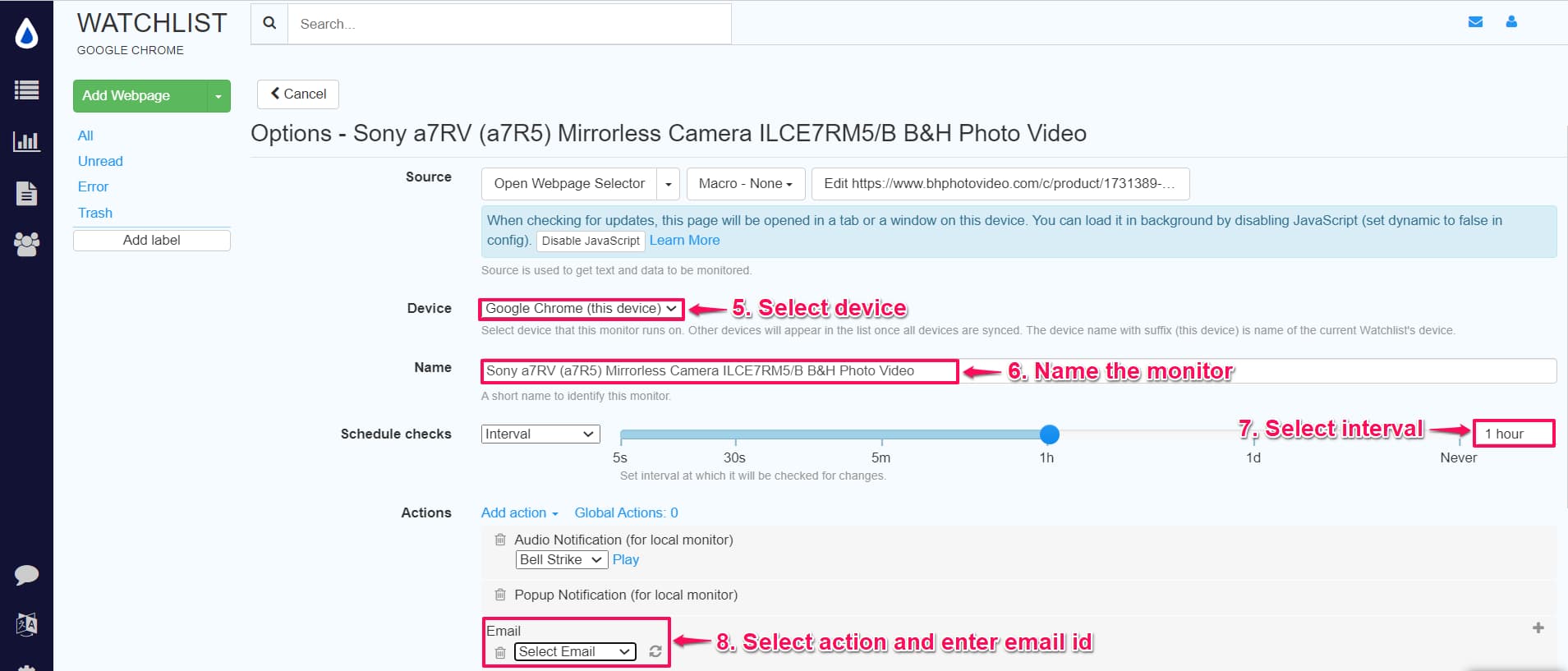 Configure tracking using options on Distill