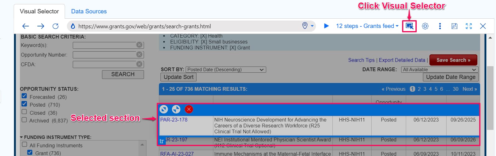 Track grants.gov using Distill