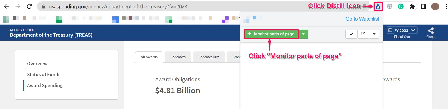 Track USASpending.gov using Distill