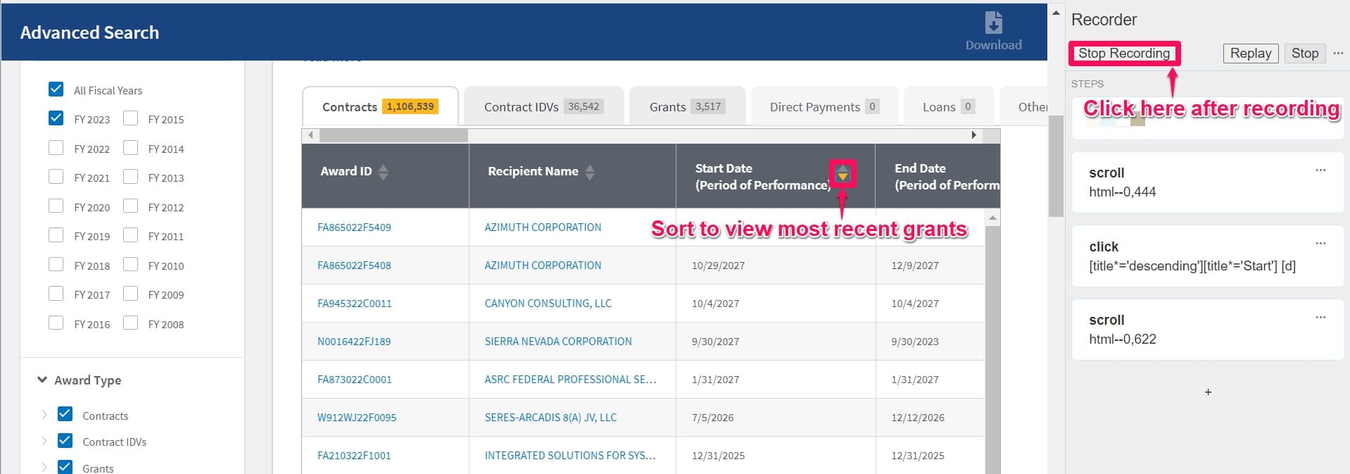 Track USASpending.gov using Distill