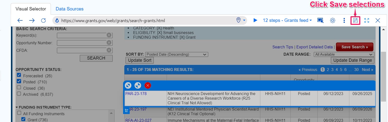 Track grants.gov using Distill