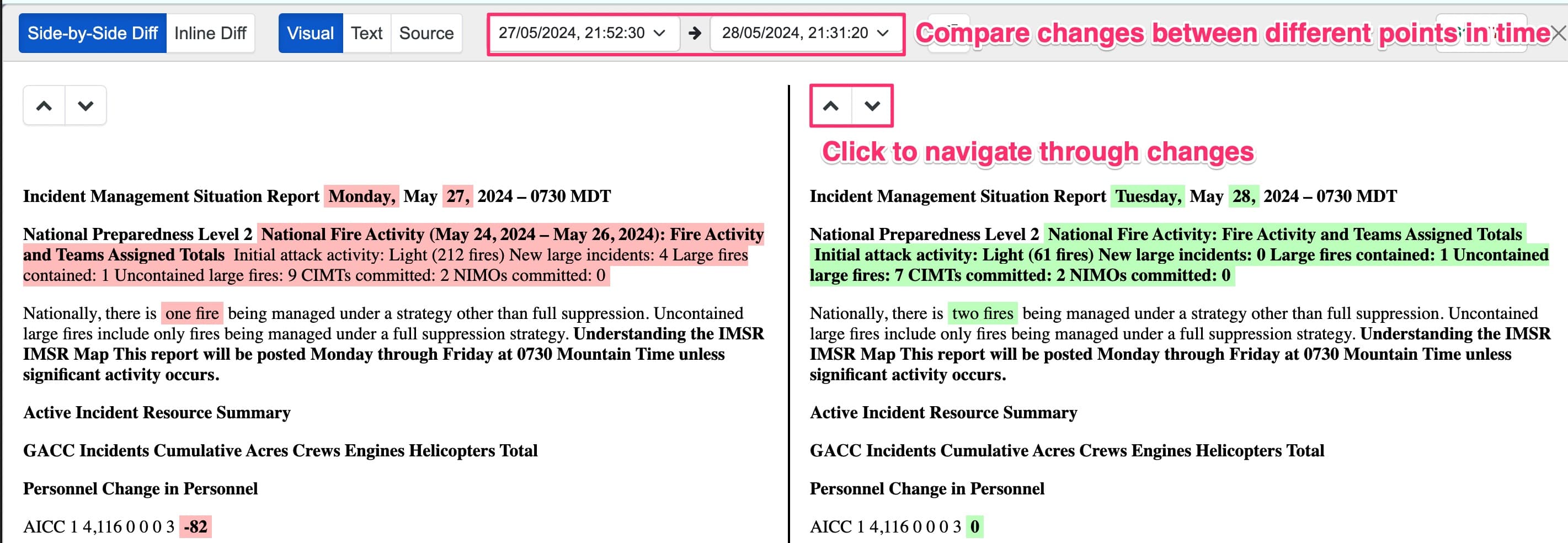 side by side comparison of two versions of a page