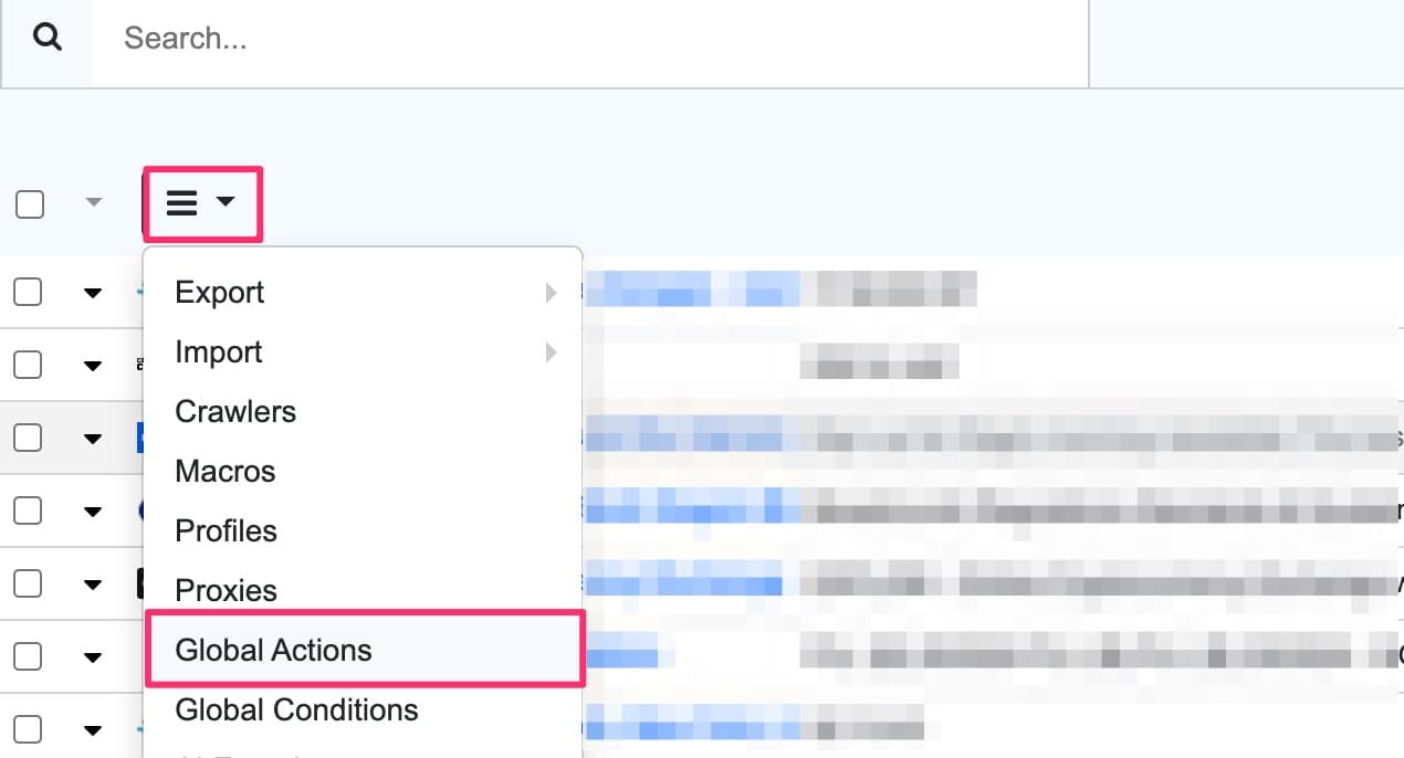 View global action settings