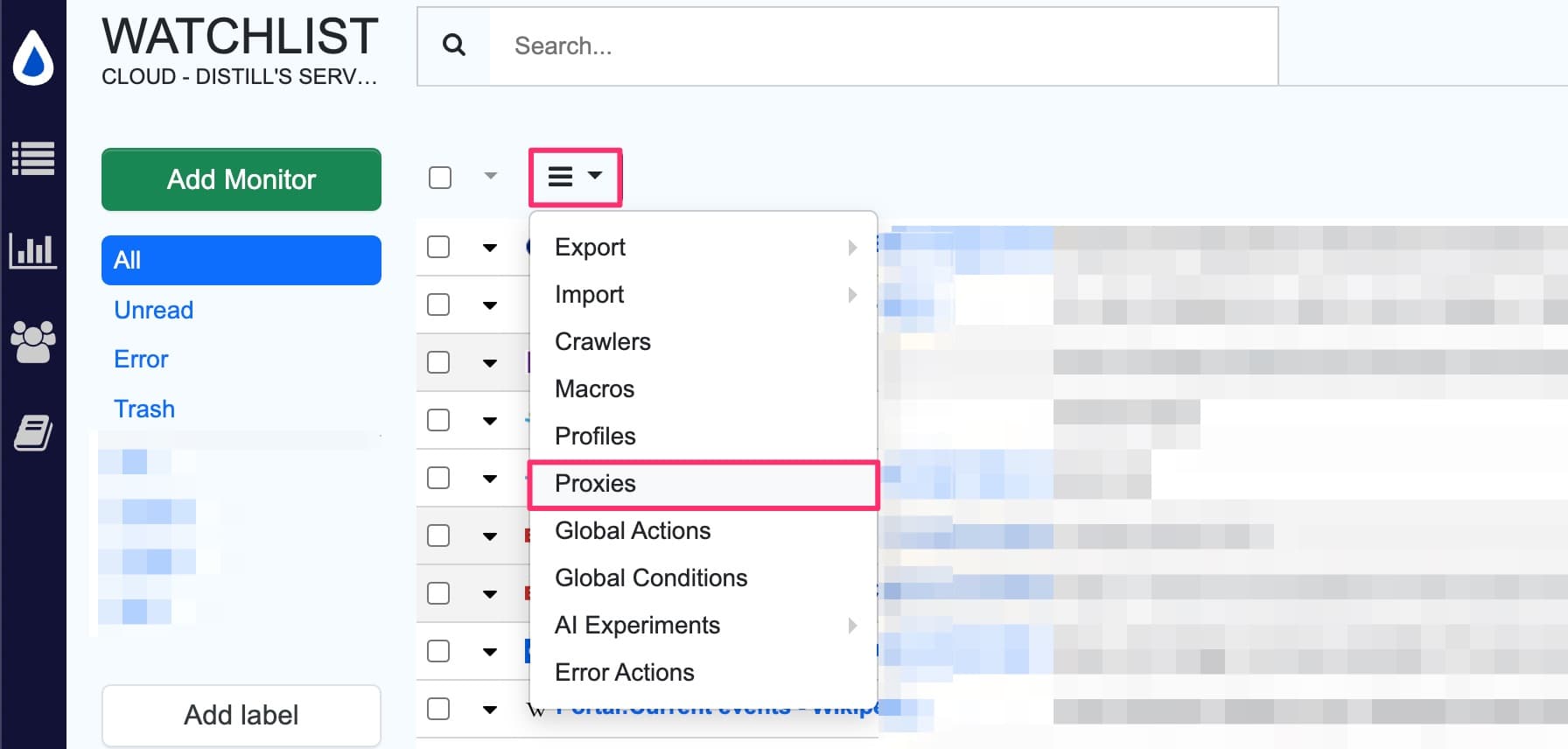 steps to manage proxy from watchlist