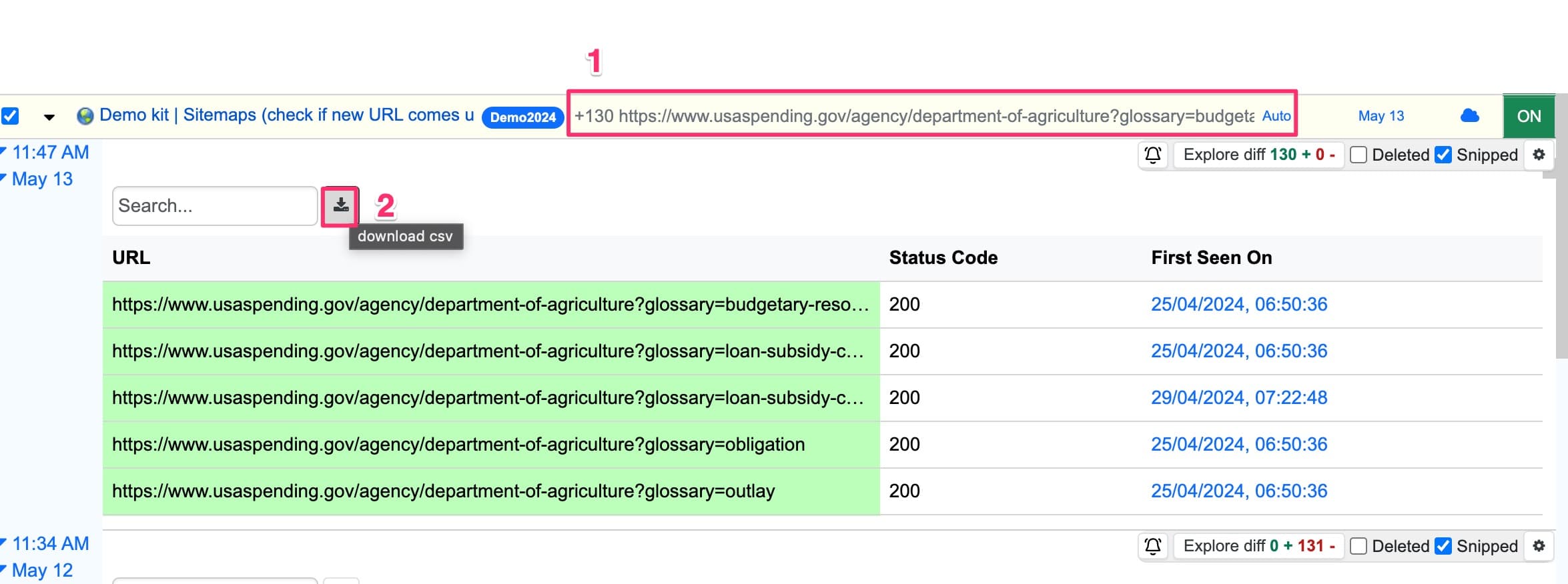 export URLs to CSV