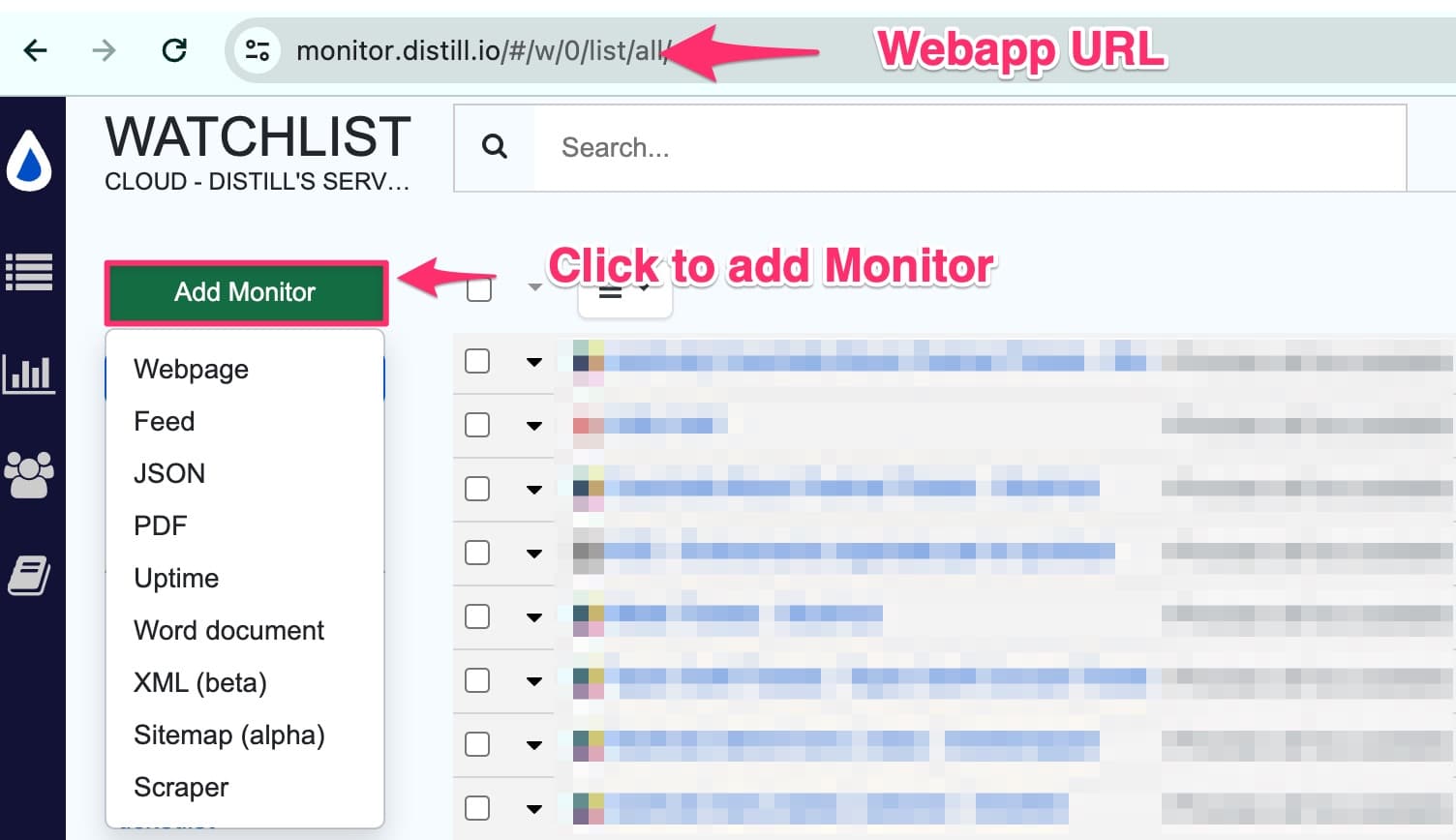 adding monitor using Distill Web App